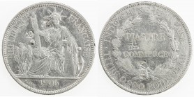 CHOPMARKED COINS: FRENCH INDOCHINA: AR piastre, 1906, KM-5a.1, several large Chinese merchant chopmarks, EF.
Estimate: $75 - $100