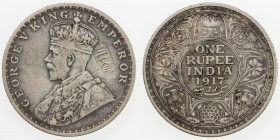 CHOPMARKED COINS: INDIA (BRITISH): George V, 1910-1936, AR rupee, 1917(c), KM-524, large Chinese merchant assay chopmark on obverse, VF, ex D. R. Bain...