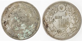 CHOPMARKED COINS: JAPAN: Meiji, 1868-1912, AR yen, year 21 (1888), Y-A25.3, large Chinese merchant chopmarks and single assay chop, VF, ex D. R. Bain ...