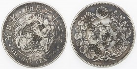 CHOPMARKED COINS: JAPAN: Meiji, 1868-1912, AR yen, year 22 (1889), Y-A25.3, large Chinese merchant chopmarks and single assay chop, VF, ex D. R. Bain ...