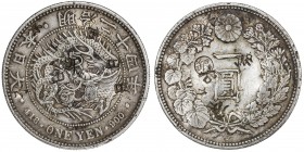 CHOPMARKED COINS: JAPAN: Meiji, 1868-1912, AR yen, year 24 (1891), Y-28a.2, countermark gin left of 1 yen, multiple large chopmarks on both sides, EF....
