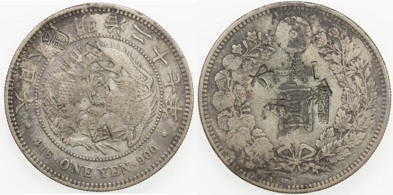 CHOPMARKED COINS: JAPAN: Meiji, 1868-1912, AR yen, year 27 (1894), Y-A25.3, larg...