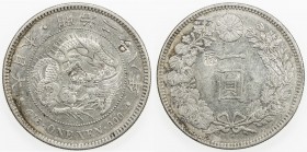 CHOPMARKED COINS: JAPAN: Meiji, 1868-1912, AR yen, year 28 (1895), Y-A25.3, large Chinese merchant chopmarks with one chop within incuse square, AU, e...