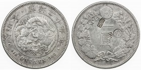 CHOPMARKED COINS: JAPAN: Meiji, 1868-1912, AR yen, year 29 (1896), Y-28a.5, with gin countermark right for Tokyo mint, large Chinese merchant and assa...