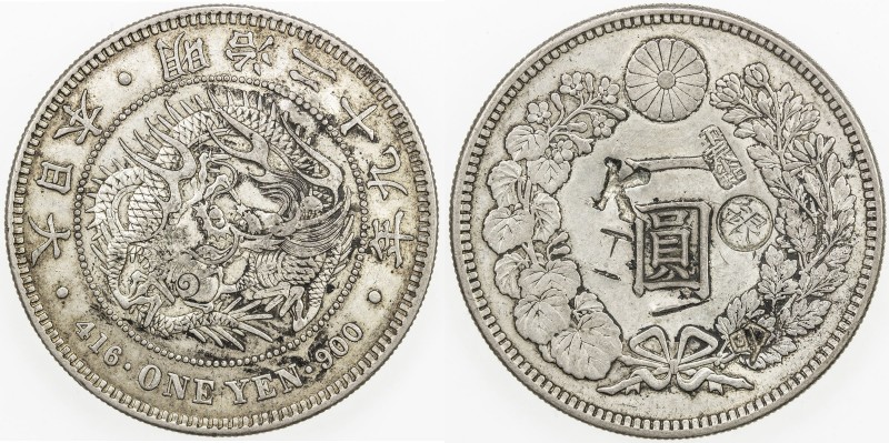 CHOPMARKED COINS: JAPAN: Meiji, 1868-1912, AR yen, year 29 (1896), Y-28a.5, with...