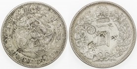 CHOPMARKED COINS: JAPAN: Meiji, 1868-1912, AR yen, year 29 (1896), Y-28a.2, with gin countermark left for Osaka mint, large Chinese merchant chopmarks...