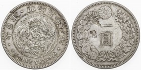 CHOPMARKED COINS: JAPAN: Meiji, 1868-1912, AR yen, year 38 (1905), Y-A25.3, large Chinese merchant chopmarks with one chop in Manchu script, VF-EF, ex...