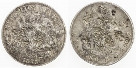 CHOPMARKED COINS: MEXICO: Republic, AR peso, 1873-Pi, KM-408.7, assayer O, many large Chinese merchant chopmarks, VF.
Estimate: $75 - $100
