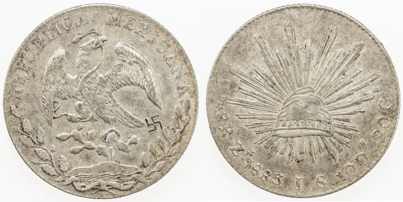 CHOPMARKED COINS: MEXICO: Republic, AR 8 reales, 1883-Zs, KM-377.13, assayer JS,...