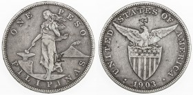 CHOPMARKED COINS: PHILIPPINES: U. S. Territory, AR peso, 1903-S, KM-168, with several large Chinese merchant chopmarks, VF

Estimate: $75 - $100
