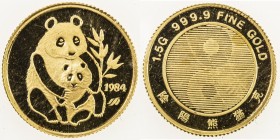 CHINA (PEOPLE 'S REPUBLIC): Republic, AV 1.5 grams, 1984, KM-XMB12, Panda Gold, mother and baby panda // yin-yang symbol, struck at the Singapore mint...