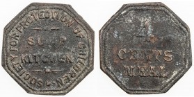 HONG KONG: AE 4 cent token, ND, 29mm, octagonal token; HONG KONG SOCIETY FOR THE PROTECTION OF CHILDREN / SOUP KITCHEN // 4 CENTS / MEAL on reverse, l...