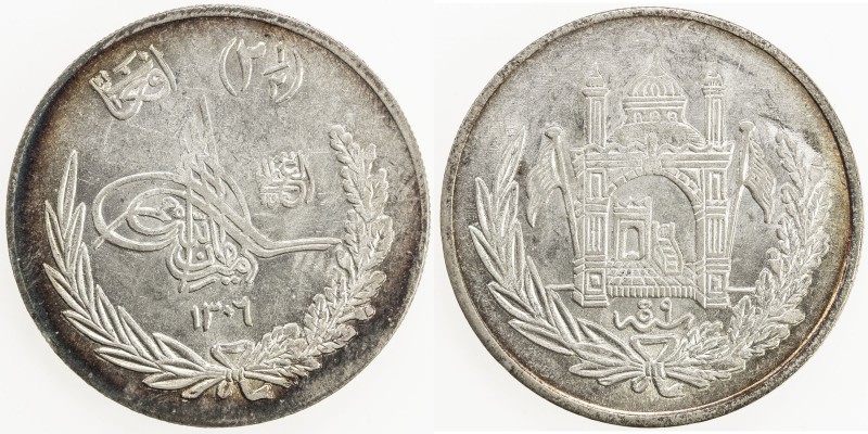AFGHANISTAN: Amanullah, 1919-1929, AR 2½ afghanis, SH1306 year 9, KM-913, lustro...