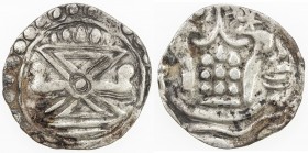 SRIKSHETRA: Anonymous, ca. 8th to early 9th century, AR tanka (10.44g), Mahlo-14b.1, bhadrapitha with 5 lamps above // srivatsa, nine pellets within, ...