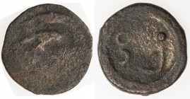 BURMA: Anonymous, ca. 1800, AE ½ pya (4.37g), ND, KM-22.1, Robinson-I.4, two fish // unread two letter legend, probably a local issue at Amarapura, po...