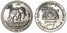 MYANMAR: Union of Myanmar, AR 5000 kyat (20.00g), 2015, 35mm, sterling silver crown, arms // Asian Elephant, commemorating the First Term of the Gover...