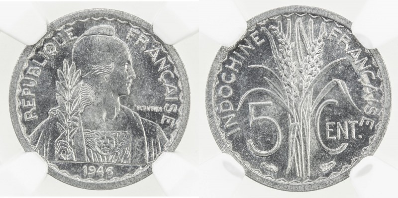 FRENCH INDOCHINA: French Colony, 5 cents, Paris, 1946, KM-30.1, brilliant luster...