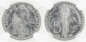 FRENCH INDOCHINA: French Colony, 5 cents, Paris, 1946, KM-30.1, brilliant luster, one-year type, NGC graded MS64.
Estimate: $65 - $85