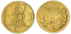 IRAN: Nasir al-Din Shah, 1848-1896, AV 5000 dinars (1.43g), Tehran, AH1305, KM-927, EF, ex Dabestani Collection. 
Estimate: $100 - $150