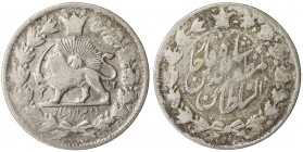IRAN: Muzaffar al-Din Shah, 1896-1907, AR 2000 dinars, Tehran, AH1312, KM-974, dated in the year before his accession, likely his normal obverse die m...
