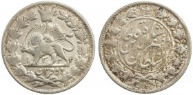 IRAN: Muzaffar al-Din Shah, 1896-1907, AR 2 qiran, Tehran, AH1322, KM-975, date between the lion 's legs, traces of original luster, EF, ex Dabestani ...