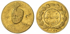 IRAN: Ahmad Shah, 1909-1925, AV 5000 dinars (1.37g), AH1343, KM-1071, reverse clash on the obverse, AU, ex Dabestani Collection. 
Estimate: $90 - $12...