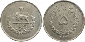 IRAN: Muhammad Reza Shah, 1941-1979, 5 rials, SH1333, KM-1159, a superb example for this short lived type! PCGS graded MS65.
Estimate: $50 - $75