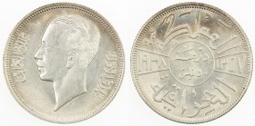 IRAQ: Ghazi I, 1933-1939, AR 50 fils, 1938/AH1357, KM-104, lustrous surfaces with a touch of rainbow toning, hairlines, AU.
Estimate: $50 - $75