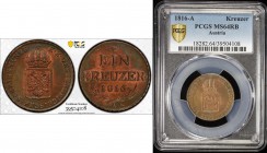 AUSTRIA: Franz I, 1804-1835, AE kreuzer, 1816-A, KM-2113, PCGS graded MS64 RB.
Estimate: $50 - $75