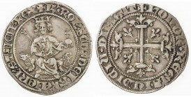 FRANCE: Charles II of Anjou, 1285-1309, AR carlin (3.76g), Poey d 'Avant-3977, king seated on double-lion throne facing, holding globus cruciger & sce...