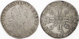 FRANCE: Louis XIV, 1643-1715, AR ½ ecu, DM (1704-5), KM-356, Gadoury-194a, date and mintmark missing as periphery didn 't strike up on overstrike, VF....