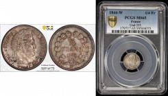 FRANCE: Louis Philippe, 1830-1848, AR ¼ franc, 1845-W, KM-740, Gad-355, a superb quality example! PCGS graded MS65, ex Dr. Axel Wahlstedt Collection. ...