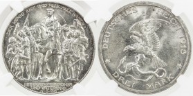 PRUSSIA: Wilhelm II, 1888-1918, AR 3 mark, 1913-A, KM-534, 100th Anniversary of the Defeat of Napoleon, NGC graded MS66.
Estimate: $90 - $130