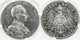 PRUSSIA: Wilhelm II, 1888-1918, AR 3 mark, 1913-A, KM-535, 25th Year of Reign, beautiful mirror-like surfaces, NGC graded Proof 63.
Estimate: $90 - $...