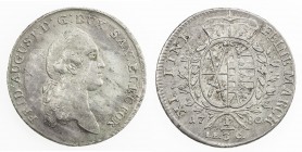 SAXONY: Friedrich August III, 1763-1806, AR 1/3 thaler, 1780, KM-1010, Merseburger-2002, initials IEC, traces of adjustment marks on rim, quite lustro...