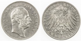 SAXONY: Friedrich August III, 1904-1918, AR 2 mark, 1904-E, KM-1261, Jaeger-132, Death of Georg, light hairlines, lustrous, AU.
Estimate: $60 - $90