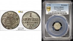 SAXE-MEININGEN: Georg I, 1782-1803, AR kreuzer, 1790, KM-88, a superb example! PCGS graded MS65, ex Dr. Axel Wahlstedt Collection. 
Estimate: $100 - ...