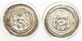 SAXE-MEISSEN: Dietrich the Distressed, 1197-1221, AR bracteate (0.94g), ND, Schwinkowski-479a, Krug Coll.-40, seated margrave with 3-curl hairstyle fr...