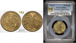 GERMANY: Weimar Republic, 50 pfennig, 1923-F, KM-34, J-310, a superb quality example! PCGS graded MS66.
Estimate: $50 - $75