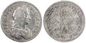 ENGLAND: Charles II, 1660-1685, AR shilling, 1668, KM-427.1, S-3375, second bust, some scratches & tiny digs on obverse, a decent example of this scar...