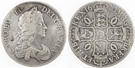 ENGLAND: Charles II, 1660-1685, AR crown, 1670, KM-422.3, Spink-3357, Second bust, SECVNDO edge, lightly cleaned, "denticles" added where missing from...