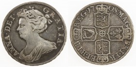 GREAT BRITAIN: Anne, 1702-1714, AR halfcrown, 1708, KM-525.1, Spink-3604, one small field dig on each side, lightly cleaned long ago, but has retoned ...