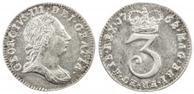 GREAT BRITAIN: George III, 1760-1820, AR 3 pence, 1762, KM-591, S-3753, lustrous surface with faint traces of hairlines, EF-AU.
Estimate: $75 - $100