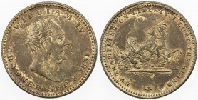 GREAT BRITAIN: William IV, 1830-1837, brass token (4.06g), 1831, 22mm satirical token of William IV, bust right with WILLIAM IV - CROWNED SEP. 8.1831 ...