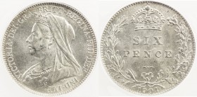 GREAT BRITAIN: Victoria, 1837-1901, AR sixpence, 1901, KM-779, just a hint of light toning around periphery, ANACS graded MS63.
Estimate: $65 - $85