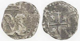 BOLIVIA: Felipe III, 1621-1665, AR ½ real (1.99g), ND (1625), KM-11.1, Potosí Mint cob issue, no assayer, nearly full cross, toned, VF, ex Daniel Fran...