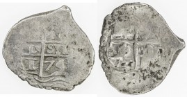 BOLIVIA: Carlos II, 1665-1700, AR real (2.45g), 1674-P, KM-23, assayer E, Potosí Mint cob issue, light reverse corrosion, Choice VF, ex Daniel Frank S...