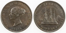 NEW BRUNSWICK: Victoria, 1837-1901, AR penny token, 1854, KM-4, Charlton-NB-2B1, attractive chocolate brown color, EF, ex Fuller Collection. 
Estimat...