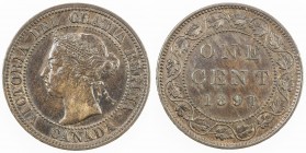 CANADA: Victoria, 1837-1901, AE cent, 1891, KM-7, SD, SL, Obverse 3 variety, with old ICCS tag, better variety, VF-EF, ex Fuller Collection. 
Estimat...