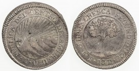 CENTRAL AMERICAN REPUBLIC: AR 2 reales, 1831-T, KM-9.3, assayer F, a bit unevenly struck, natural toning, two-year type, VF-EF.
Estimate: $100 - $140